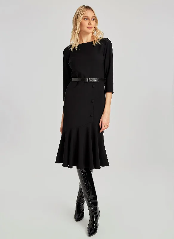 Belt Detailed Black Dress