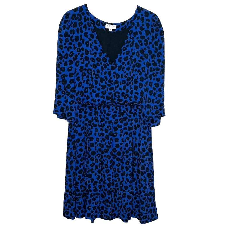 Claudie Pierlot Blue Black Leopard Print 3/4 Sleeve Dress 38 Approx US Size 6