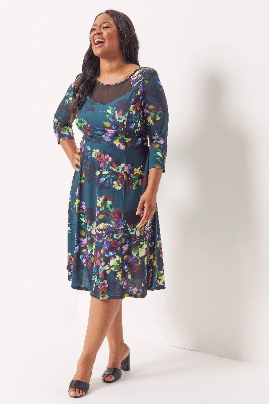 Topaz Multi Modesty Sweetheart neck '1940s' Dress