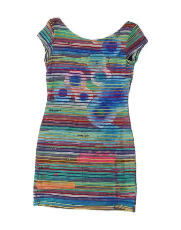 DESIGUAL Womens Sheath Dress UK 10 Small Multicoloured Striped Viscose