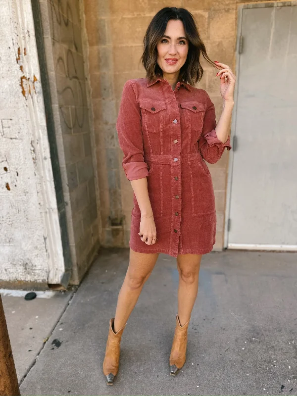 Faherty | Softstrech Cord Michelle Dress - Spiced Apple