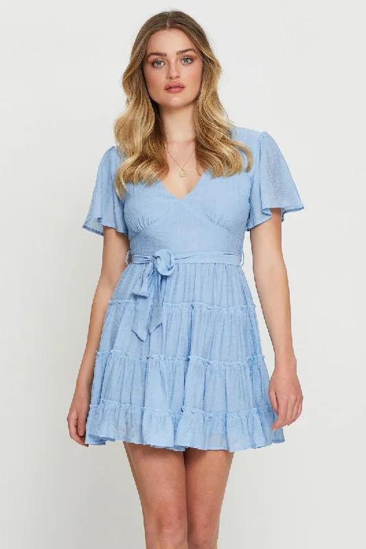 Green Frill Detail Angel Sleeve Skater Dress
