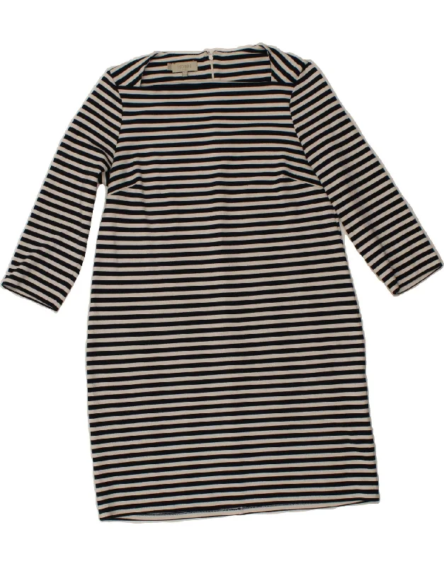 HOBBS Womens 3/4 Sleeve Basic Dress UK 14 Large Navy Blue Striped Nautical