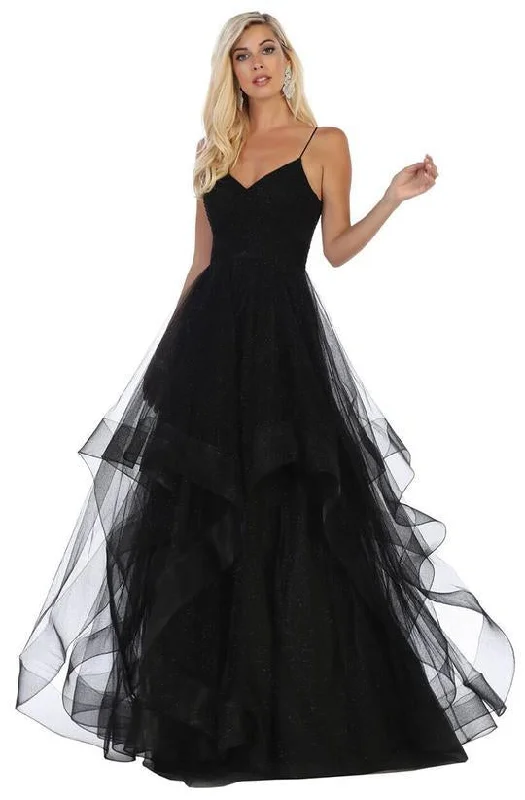 May Queen - RQ--7658SC Long Cascading A-line Glitter Dress