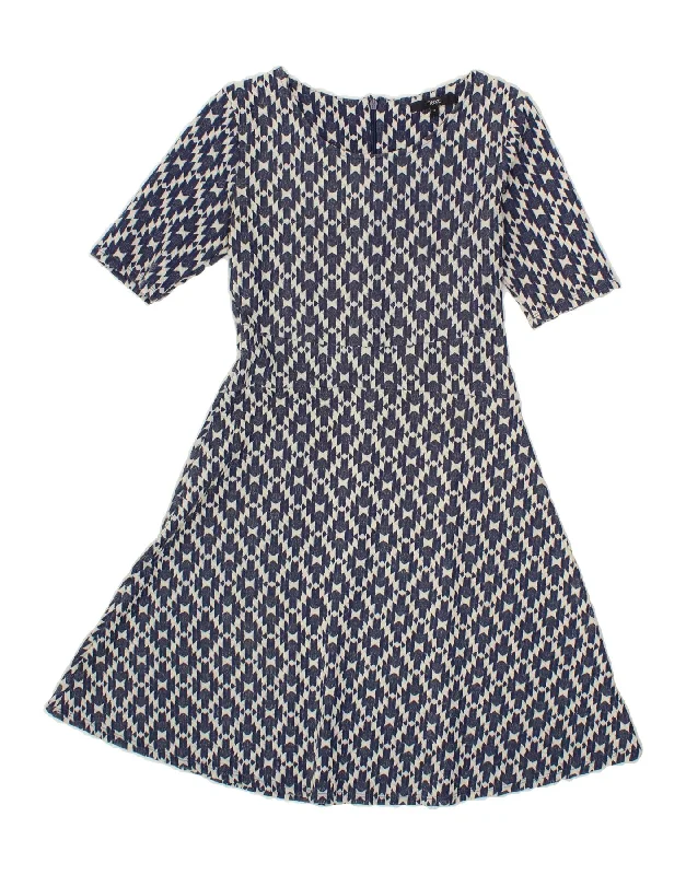 NEXT Womens A-Line Dress UK 12 Medium Navy Blue Ikat Cotton