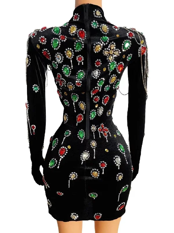 Crystal Stones Black Dress |