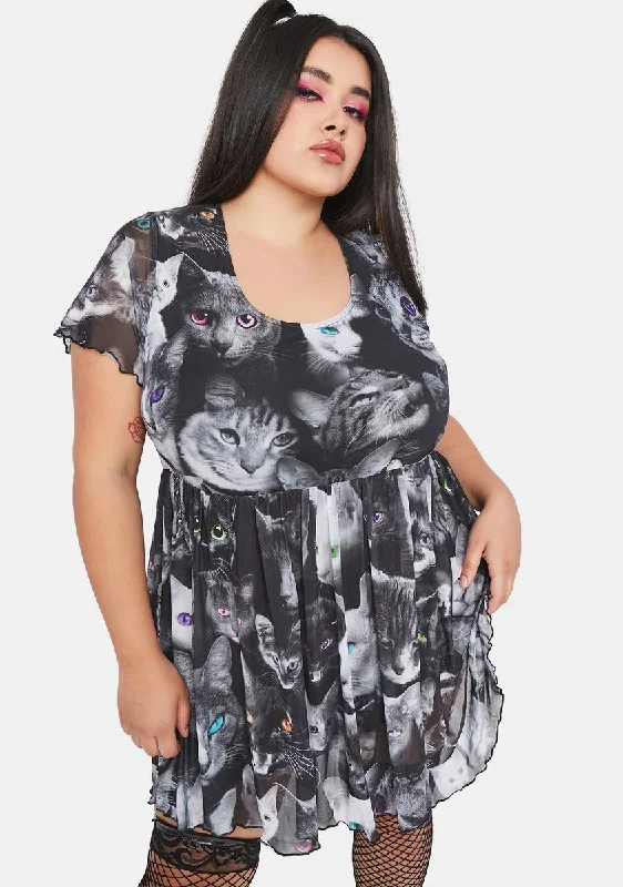 Plus Moonlight Meow Babydoll Dress
