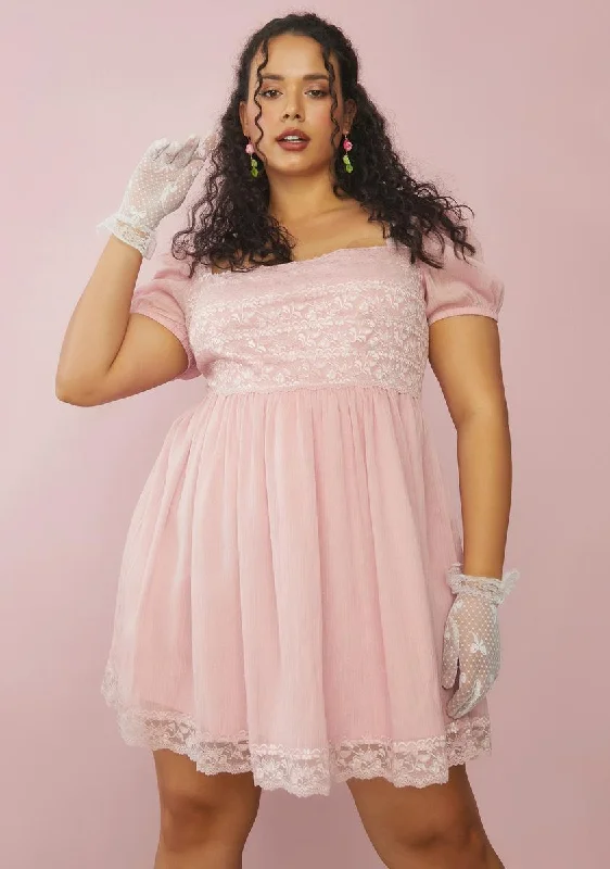Plus Rose Honeydew Pucker Babydoll Dress