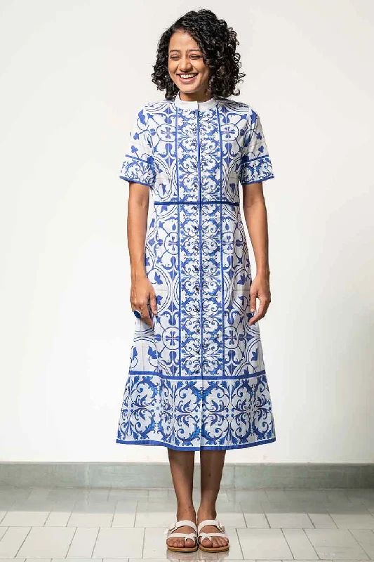 White Printed Tile Treasure Dress