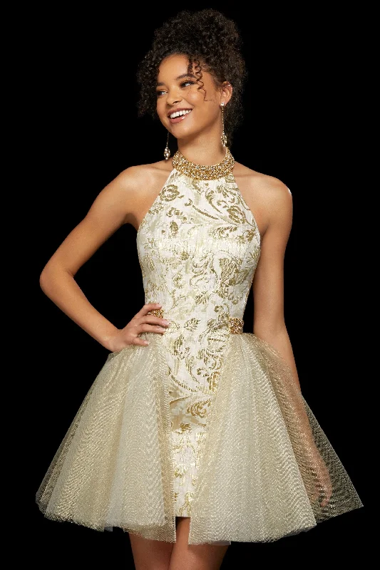 Sherri Hill - 53254SC Short Halter Bodice Jacquard Dress