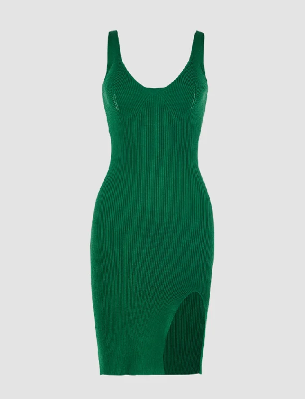 Square Neck Side Slit Cami Dress