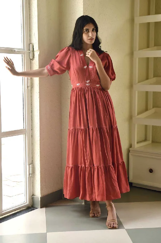 Lotus & Poppy Red Embroidered Dress