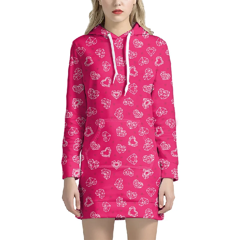 Valentine's Day Geometric Heart Print Pullover Hoodie Dress