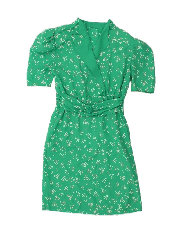 VINTAGE Womens A-Line Dress UK 14 Large Green Spotted