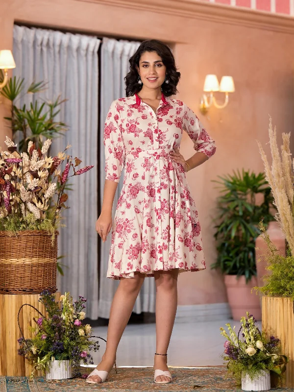Women's Off White Liva Rayon Staple Printed Dress - Juniper