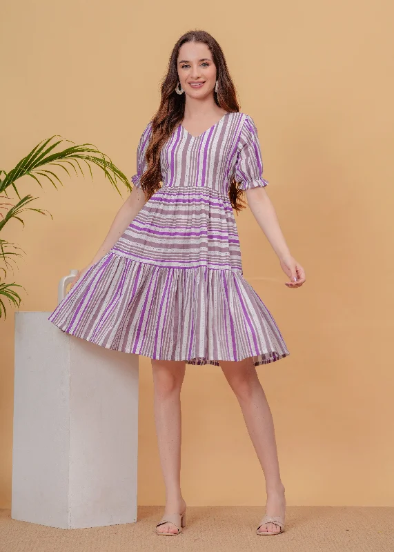 Women's Purple Cotton Solid Dress - Kipek