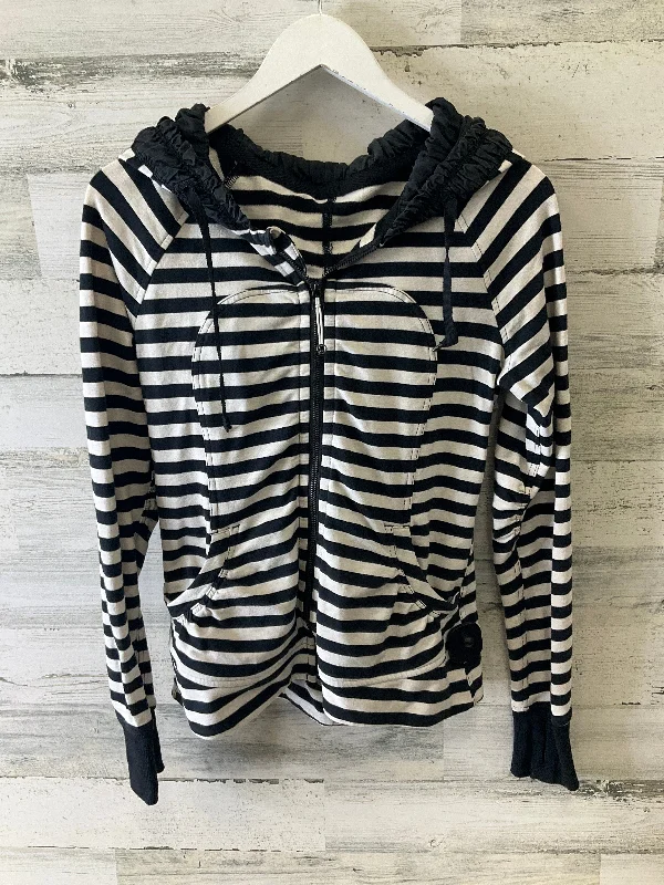 Athletic Jacket By Lululemon In Black & White, Size: 6 Toggled Jacket Drawstring Jacket Belted Jacket
