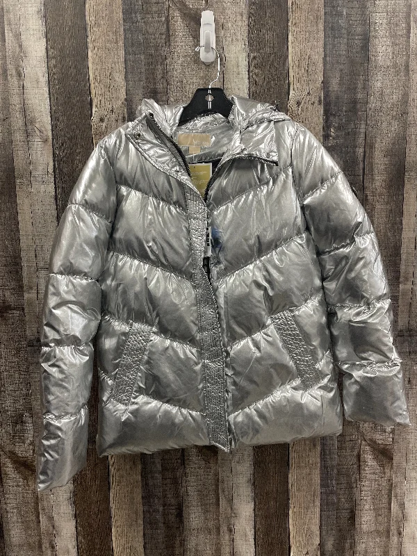 Jacket Designer By Michael Kors In Silver, Size: S Welt Pockets Slit Pockets Flap Pockets