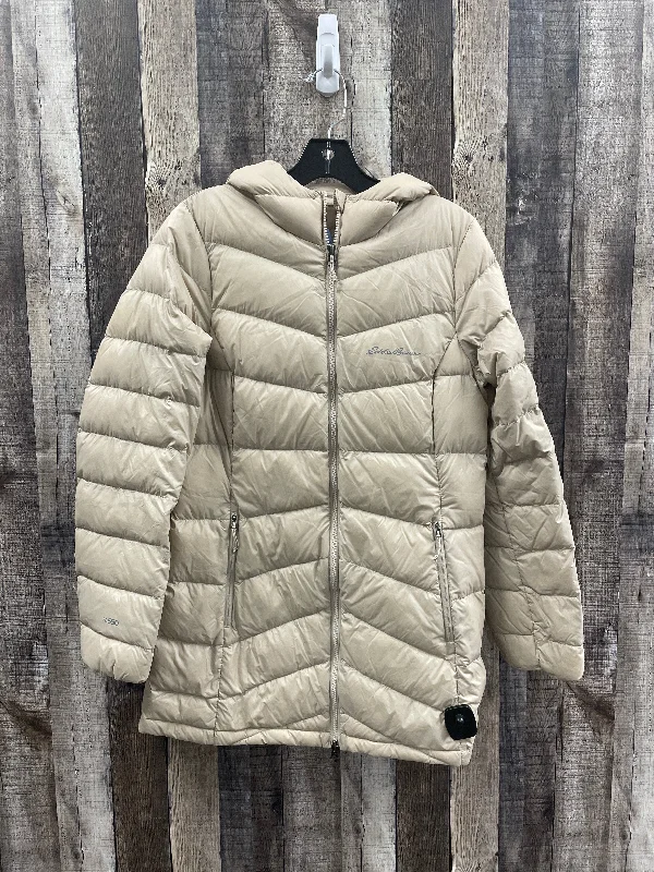 Jacket Puffer & Quilted By Eddie Bauer In Taupe, Size: S Tiered Jacket Buttoned Jacket Zippered Jacket