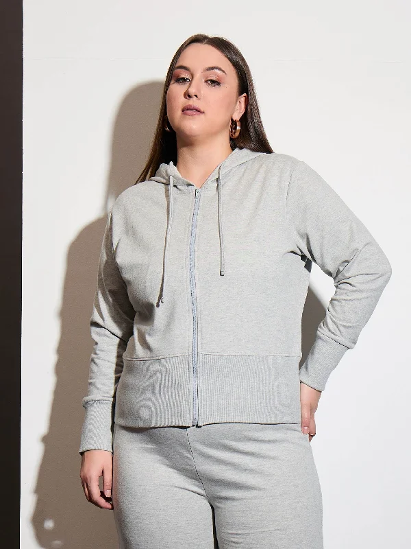 Women Grey Melange Terry Zipper Hoodie Jacket Herringbone Jacket Houndstooth Jacket Plaid Jacket Women Grey Melange Terry Zipper Hoodie Jacket Herringbone Jacket Houndstooth Jacket Plaid Jacket