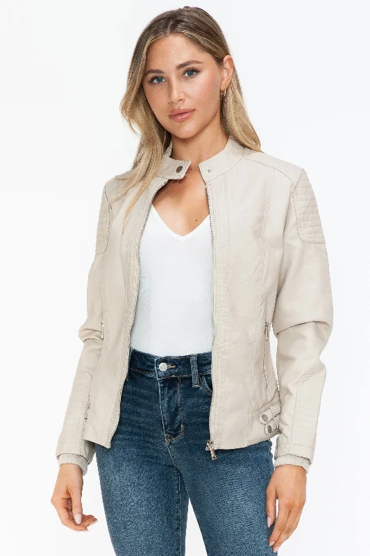 Snobbish Faux Leather Biker Jacket with Side Zip Pockets In Sand Denim Jacket Leather Jacket Suede Jacket Snobbish Faux Leather Biker Jacket with Side Zip Pockets In Sand Denim Jacket Leather Jacket Suede Jacket