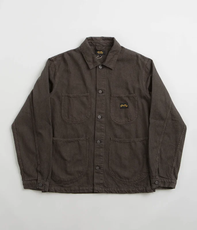Stan Ray Coverall Jacket - Overdyed Charcoal Hickory Boat Neck Shawl Collar Notched Collar Stan Ray Coverall Jacket - Overdyed Charcoal Hickory Boat Neck Shawl Collar Notched Collar