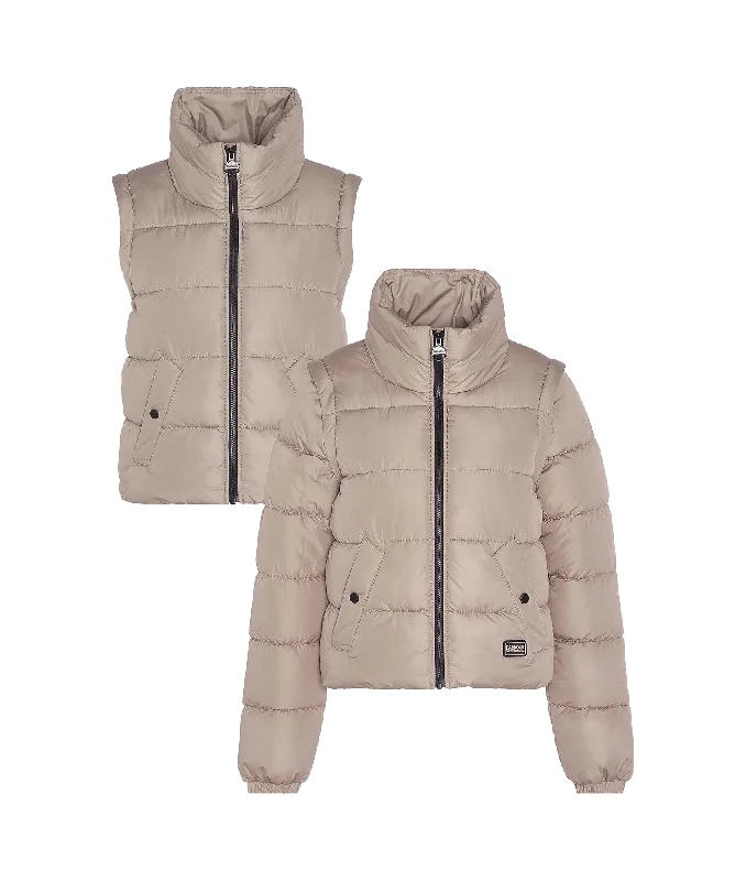 Webber Convertible Puffer Jacket - Beige Insulated Jacket Fitted Jacket Loose Jacket