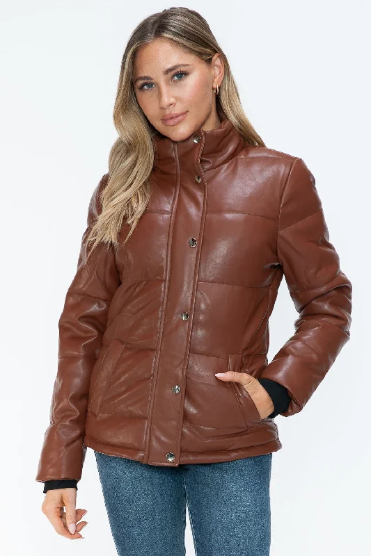 YMI Pocketed Zip Up Turtleneck Puffer Jacket Satin Jacket Silk Jacket Chiffon Jacket