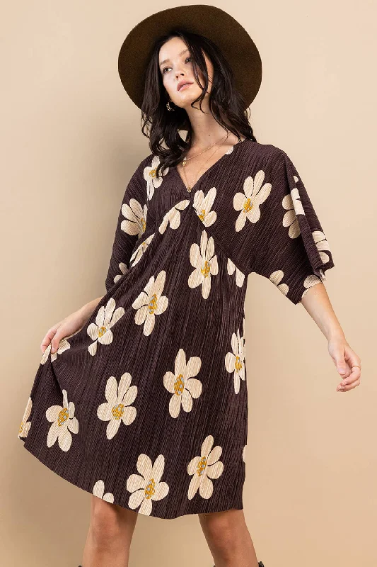 Floral Print Pleated Mini Dress Fashionable Polka Dot Mini Dress