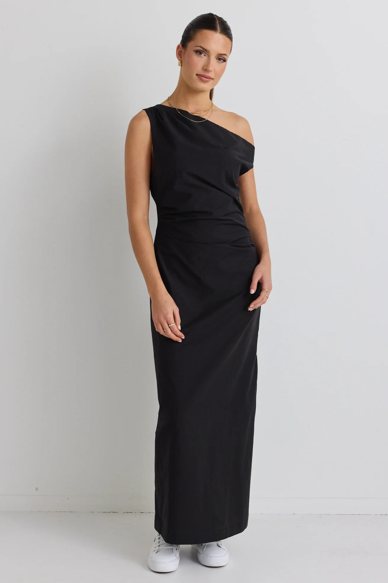 Classified Black Off Shoulder Mini Dress Fashionable Button-Front Mini Dress
