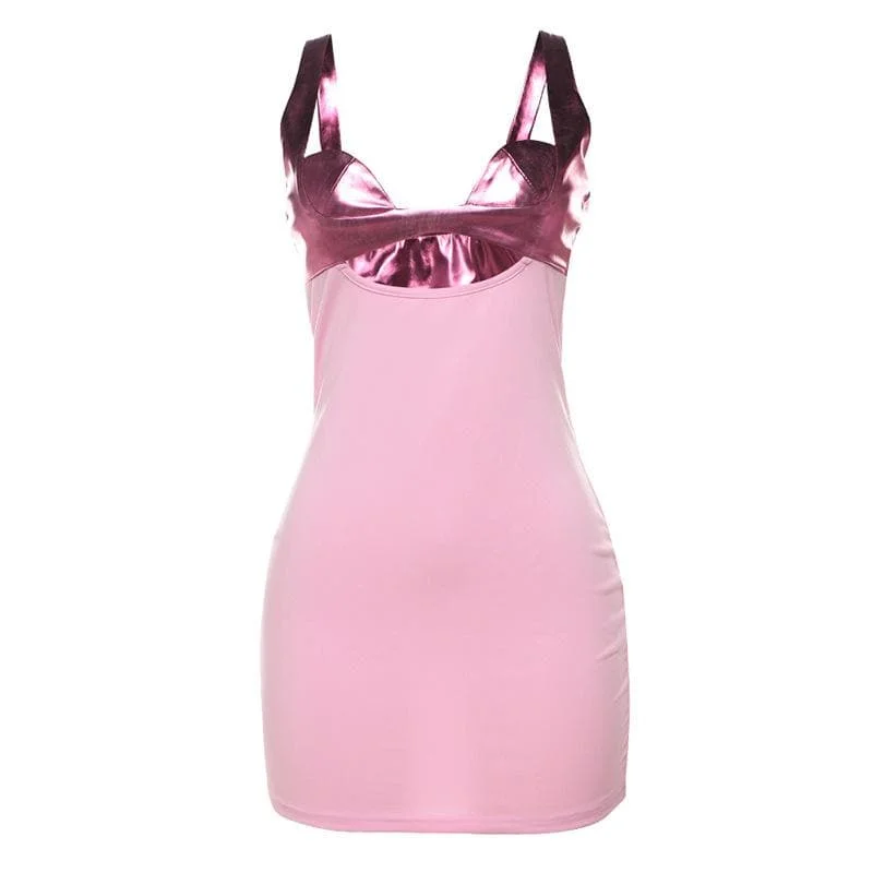 Hollow out metallic patchwork backless cami cut out mini dress Chic Halter Mini Dress Hollow out metallic patchwork backless cami cut out mini dress Chic Halter Mini Dress