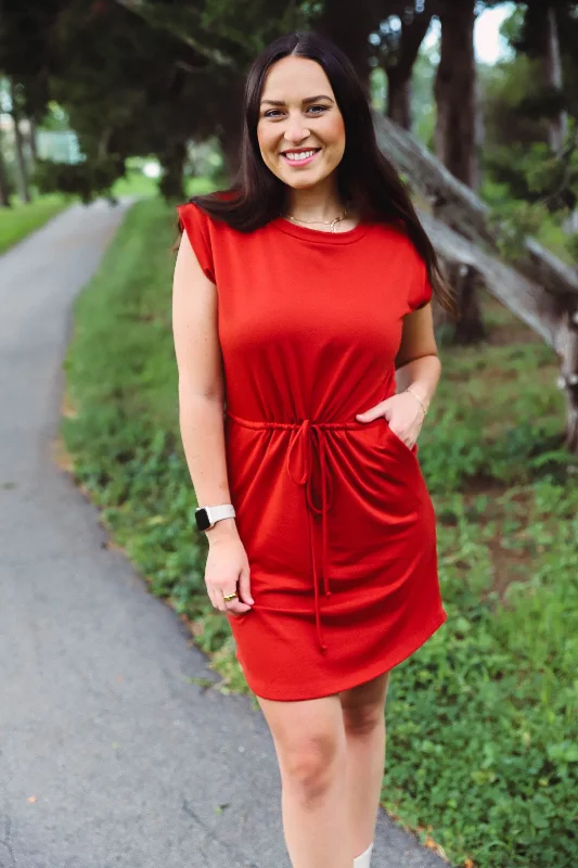 Miranda Mini Dress-Rust Stylish Sweetheart Neck Mini Dress