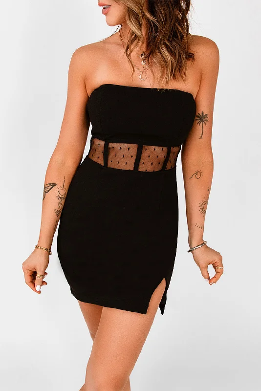 Polka Dot Mesh Patchwork Split Bandeau Bodycon Mini Dress Fashionable Boho-Chic Mini Dress Polka Dot Mesh Patchwork Split Bandeau Bodycon Mini Dress Fashionable Boho-Chic Mini Dress