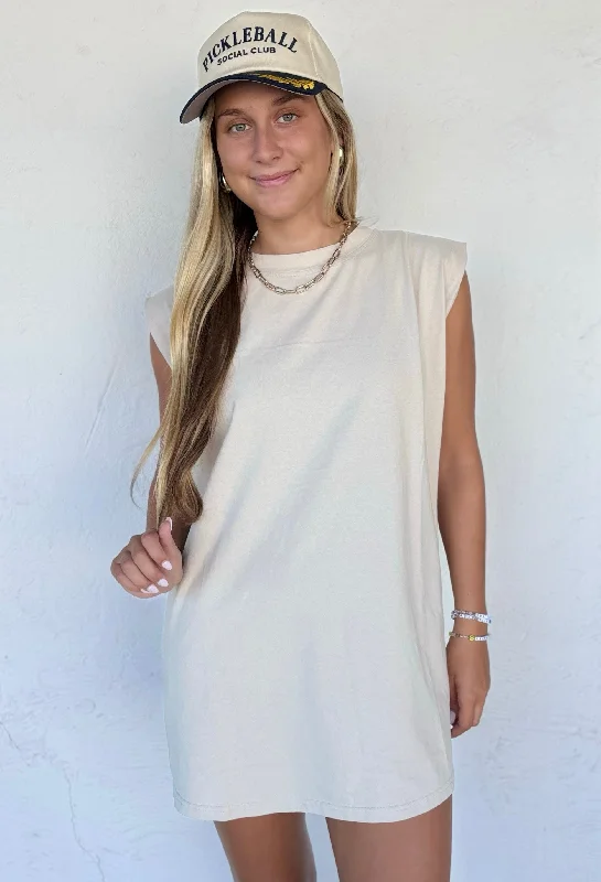 RESTOCK Almond Milk T-Shirt Mini Dress Chic Puff Sleeve Mini Dress
