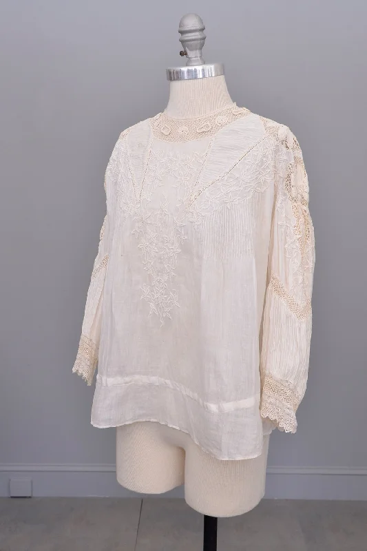 Edwardian White Blouse with Crochet and Embroidery | Restoration needed Delicate Bow Blouse