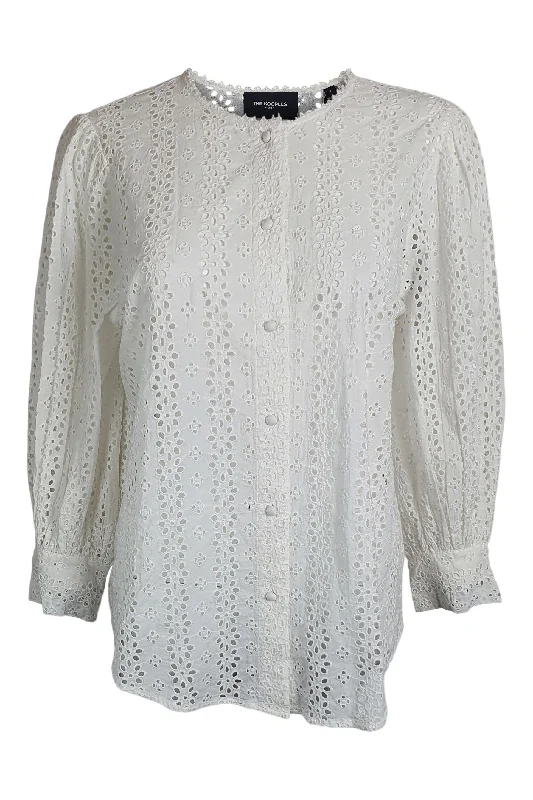 THE KOOPLES White Perforate Flowers Vintage Style Women's Blouse (3 | UK 14 | EU 40) Double Button Blouse THE KOOPLES White Perforate Flowers Vintage Style Women's Blouse (3 | UK 14 | EU 40) Double Button Blouse