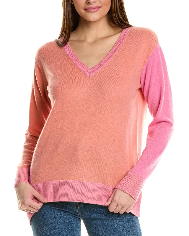 Collaboration V-Neck Asymmetrical Colorblocked Cashmere Sweater Ribbed Striped Patterned Collaboration V-Neck Asymmetrical Colorblocked Cashmere Sweater Ribbed Striped Patterned