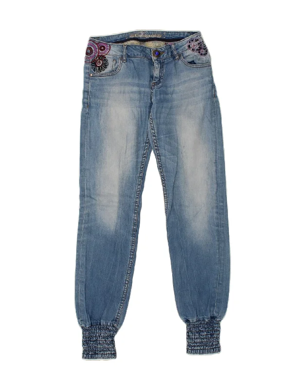 DESIGUAL Womens Joggers Slim Jeans W26 L32 Blue Floral Polyester Fashionable White Denim Jeans DESIGUAL Womens Joggers Slim Jeans W26 L32 Blue Floral Polyester Fashionable White Denim Jeans