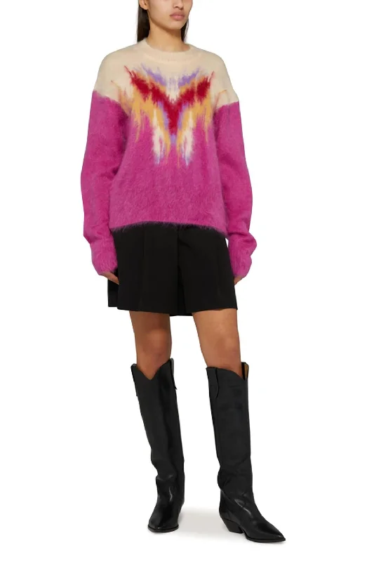 Eleana Sweater In Fuschia Velvet Chenille Corduroy