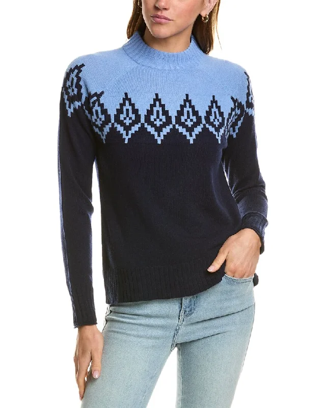Hannah Rose Diamond Peak Fairisle Wool & Cashmere-Blend Sweater Ribbed Striped Patterned Hannah Rose Diamond Peak Fairisle Wool & Cashmere-Blend Sweater Ribbed Striped Patterned