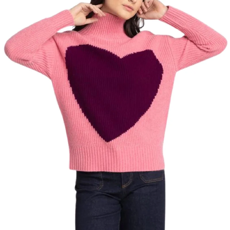 Heart Funnel Sweater In Shrimp Boat Neck Shawl Collar Notched Collar