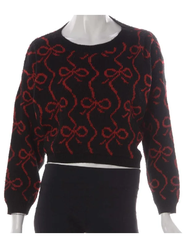 Label Graphic Pattern Cropped Jumper Print Jacquard Patchwork