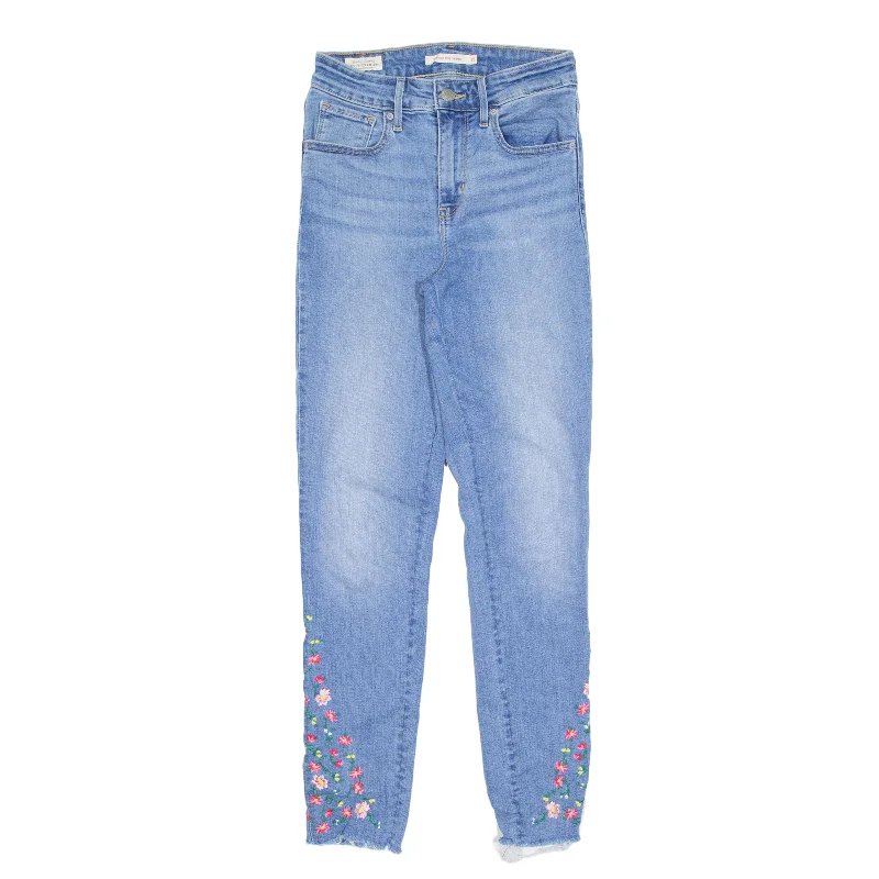 LEVI'S 721 Big E High Rise Floral Jeans Blue Denim Slim Skinny Womens W25 L27 Trendy Layered Pocket Jeans LEVI'S 721 Big E High Rise Floral Jeans Blue Denim Slim Skinny Womens W25 L27 Trendy Layered Pocket Jeans