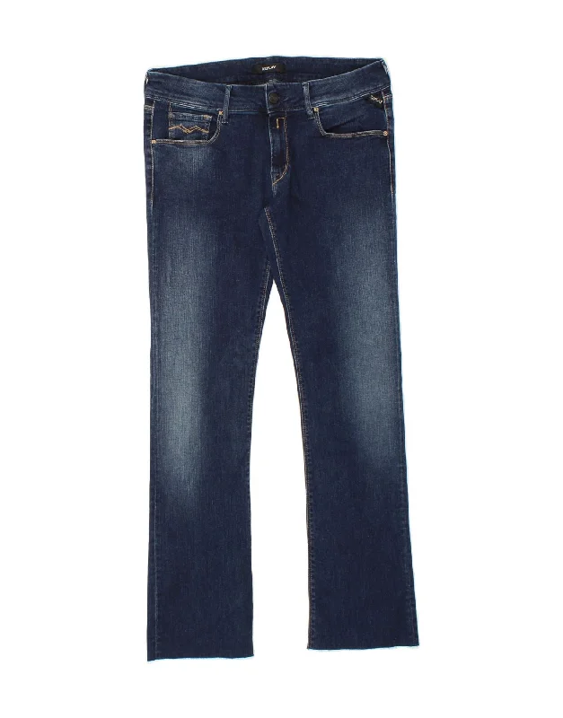 REPLAY Womens Rearmy Bootcut Jeans W30 L30 Navy Blue Cotton Fashionable Slim Fit Jeans REPLAY Womens Rearmy Bootcut Jeans W30 L30 Navy Blue Cotton Fashionable Slim Fit Jeans