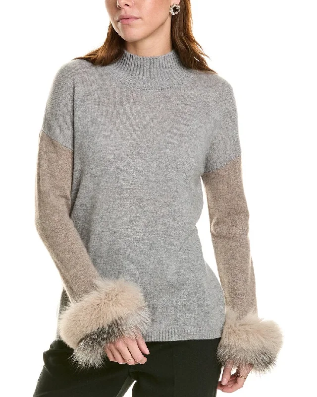 sofiacashmere Colorblocked Mock Neck Cashmere Sweater Zippered Front Buttoned Front Snap Front sofiacashmere Colorblocked Mock Neck Cashmere Sweater Zippered Front Buttoned Front Snap Front