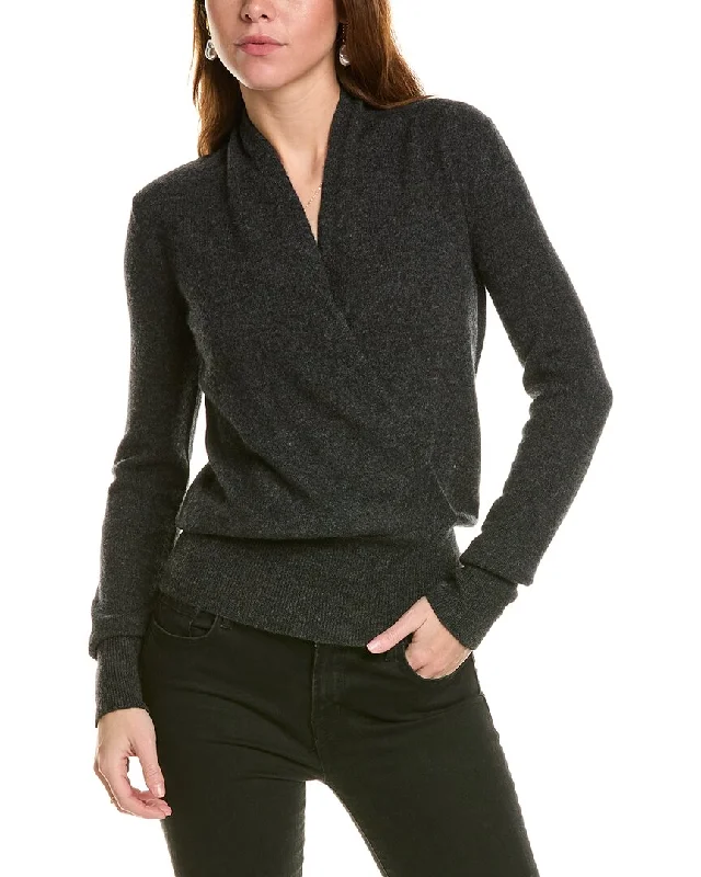 sofiacashmere Modern Faux Wrap Cashmere Sweater Graphic Sweater Embroidered Appliqued sofiacashmere Modern Faux Wrap Cashmere Sweater Graphic Sweater Embroidered Appliqued