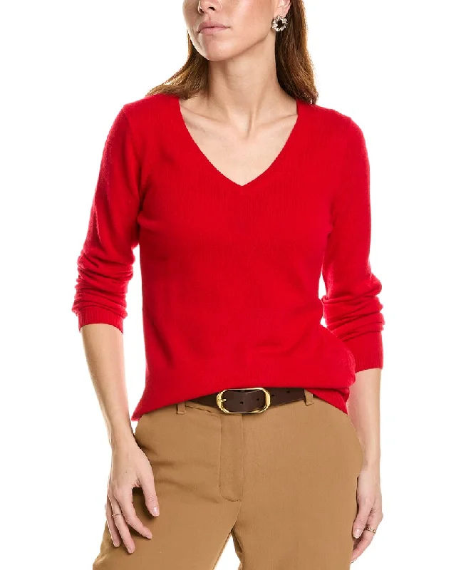 sofiacashmere Modern V-Neck Cashmere Sweater Notch Collar Peter Pan Collar Cowl Neck