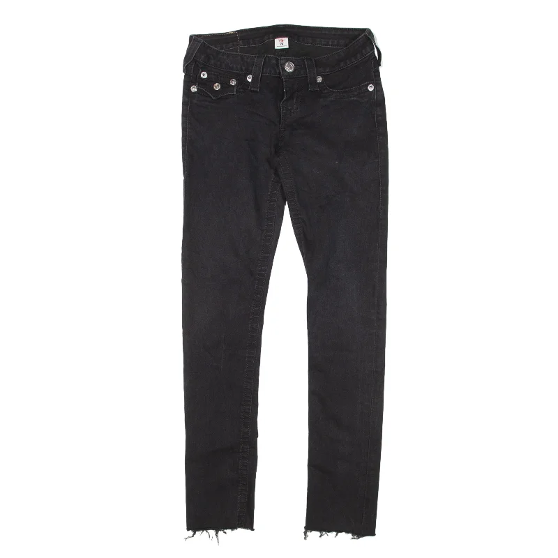 TRUE RELIGION Low Rise Y2K Jeans Black Denim Slim Skinny Womens W26 L28 Fashionable Raw Edge Jeans TRUE RELIGION Low Rise Y2K Jeans Black Denim Slim Skinny Womens W26 L28 Fashionable Raw Edge Jeans