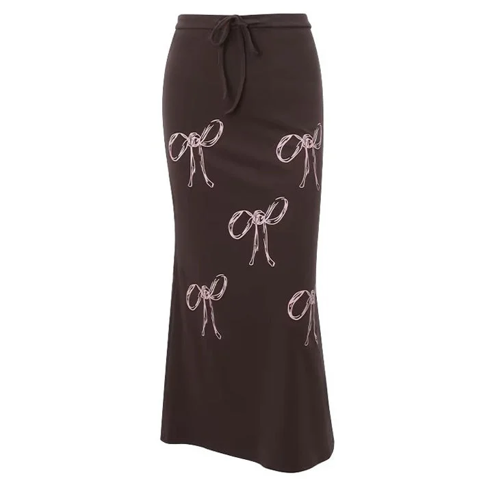 Bow Print Maxi Skirt athletic skirt fit