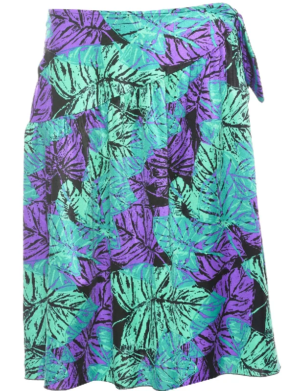 Leafy Print Tiered Skirt - M linen skirt natural